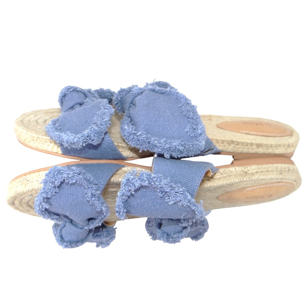 B Blass Womens Blue Frayed Bow Espadrille Slide Sandals Flat Jute Size 7.5M 38